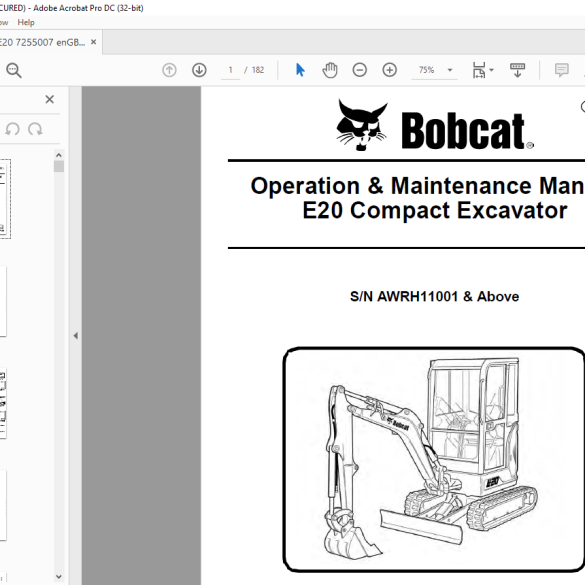 Bobcat E20 Compact Excavator Operation & Maintenance Manual 