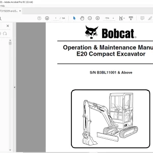 Bobcat E20 Compact Excavator Operation & Maintenance Manual SN B3BL11001 & Above - PDF DOWNLOAD