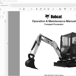 Bobcat E20z Compact Excavator Operation & Maintenance Manual SNB4YC11001 & Above - PDF DOWNLOAD