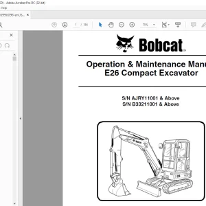 Bobcat E26 Compact Excavator Operation & Maintenance Manual  - PDF DOWNLOAD