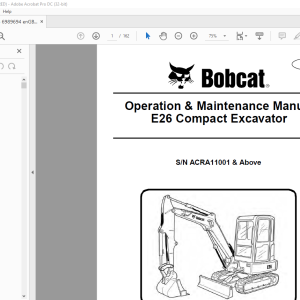 Bobcat E26 Compact Excavator Operation & Maintenance Manual ...