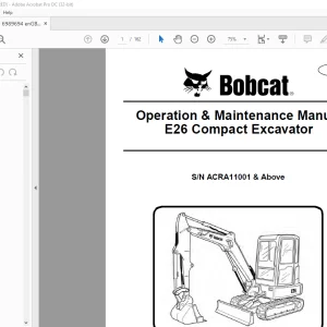 Bobcat E26 Compact Excavator Operation & Maintenance Manual 6989694(7-11)  - PDF DOWNLOAD
