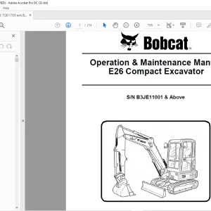 Bobcat E26 Compact Excavator Operation & Maintenance Manual SN B3JE11001 & Above  -PDF DOWNLOAD