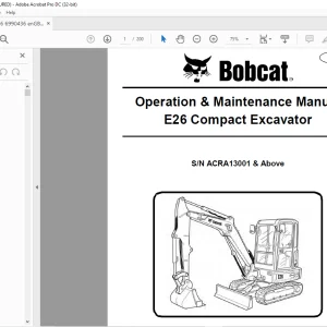 Bobcat E26 Compact Excavator Operation & Maintenance Manual SNACRA13001 & Above - PDF DOWNLOAD