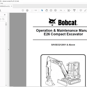 Bobcat E26 Compact Excavator Operation & Maintenance Manual SNB33212001 & Above  -  PDF DOWNLOAD