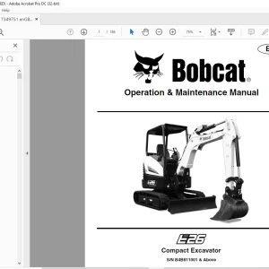 Bobcat E26 Compact Excavator Operation & Maintenance Manual SNB4B811001 & Above  - PDF DOWNLOAD