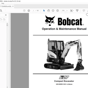 Bobcat E27 Compact Excavator Operation & Maintenance Manual 7354958 (12-20)  -  PDF DOWNLOAD