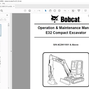 Bobcat E32 Compact Excavator Operation & Maintenance Manual SNAC2N11001 & Above - PDF DOWNLOAD