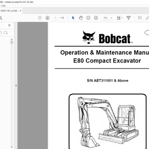 Bobcat E80 Compact Excavator Operation & Maintenance Manual SN AET311001 & Above -  PDF DOWNLOAD