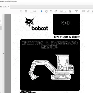 Bobcat Excavator 231 Operation & Maintenance Manual 6720421 -  PDF DOWNLOAD