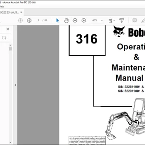 Bobcat Excavator 316 Operation & Maintenance Manual 6902283 -  PDF DOWNLOAD