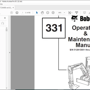 Bobcat Excavator 331 Operation & Maintenance Manual 6724466 - PDF DOWNLOAD