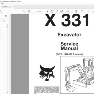 Bobcat Excavator 331 Service Manual 6722918 (6-12)  -  PDF DOWNLOAD