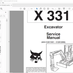 Bobcat Excavator 331 Service Manual 6724222 (6-12) - PDF DOWNLOAD