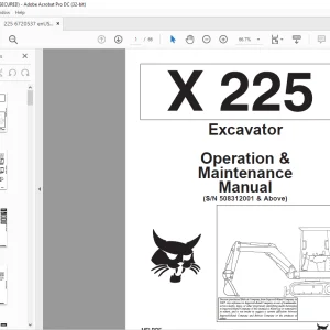 Bobcat Excavator X225 Operation & Maintenance Manual 6720537  -  PDF DOWNLOAD