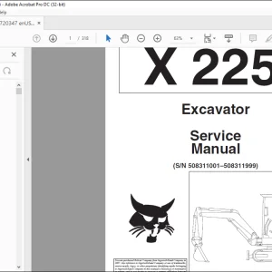 Bobcat Excavator X225 Service Manual 6720347  -  PDF DOWNLOAD