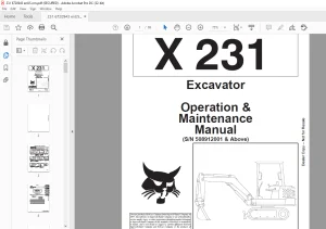 Bobcat Excavator X231 Operation & Maintenance Manual 6720943 -  PDF DOWNLOAD
