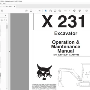 Bobcat Excavator X231 Operation & Maintenance Manual 6720943 -  PDF DOWNLOAD