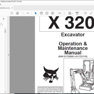 Bobcat Excavator X320 Operation & Maintenance Manual 6722640  -  PDF DOWNLOAD