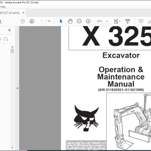 Bobcat Excavator X325 Operation & Maintenance Manual 6722714 -  PDF DOWNLOAD