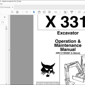 Bobcat Excavator X331 Operation & Maintenance Manual 6722716  - PDF DOWNLOAD