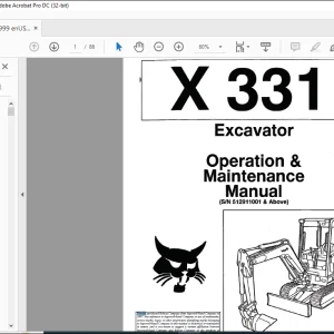 Bobcat Excavator X331 Operation & Maintenance Manual 6722999 - PDF DOWNLOAD