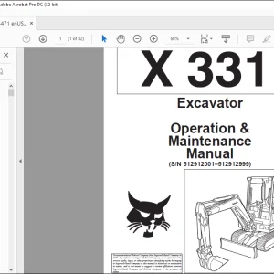 Bobcat Excavator X331 Operation & Maintenance Manual 6724471  - PDF DOWNLOAD