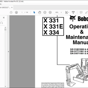 Bobcat Excavator X331 X331E X334 Operation & Maintenance Manual 6900557 - PDF DOWNLOAD