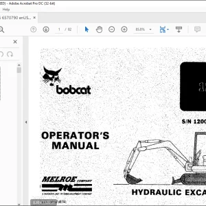 Bobcat Hydraulic Excavator 116 Operator's Manual 65700790 - PDF DOWNLOAD