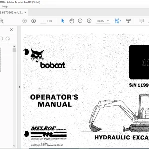 Bobcat Hydraulic Excavator 116 Operator's Manual 6570362 - PDF DOWNLOAD