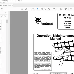 Bobcat M-444, M-500, M-600 Gasoline L.P. Gas Electric Diesel Loader Operation & Maintenance Manual - PDF DOWNLOAD