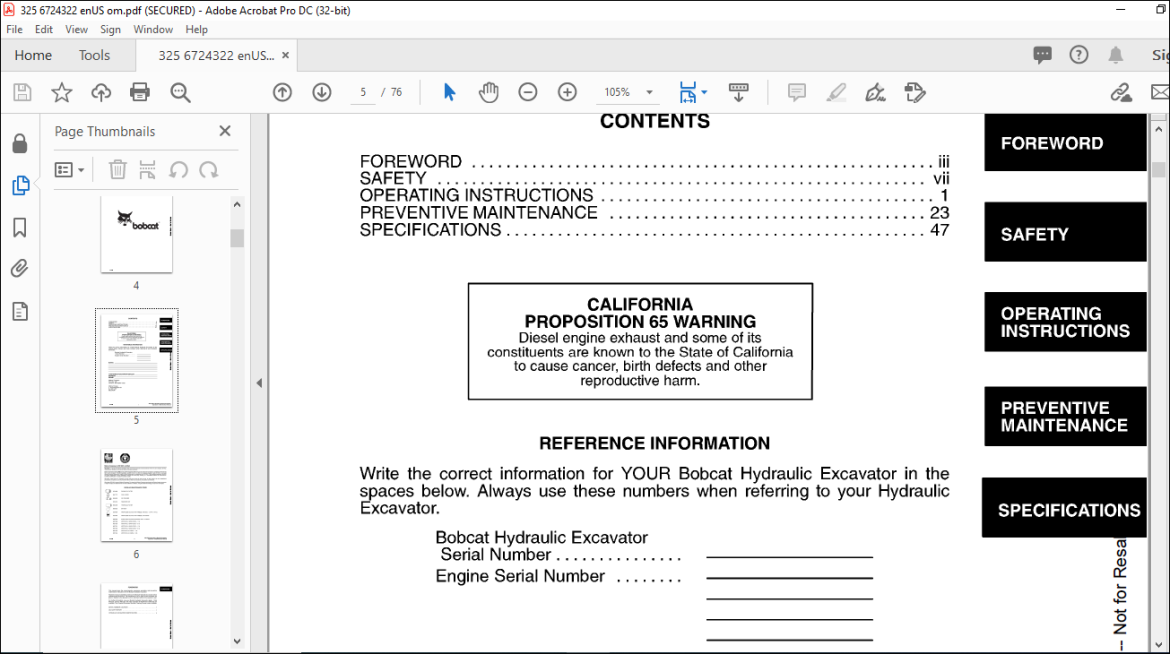 Bobcat X325 Operation & Maintenance Manual 6724322 - PDF DOWNLOAD