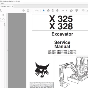 Bobcat X325 X328 Excavator Service Manual 6900462  - PDF DOWNLOAD