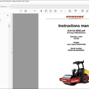 Dynapac CA134 Vibratory roller Driving & Maintenance Manual - PDF DOWNLOAD