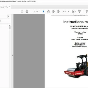 Dynapac CA134 Vibratory roller Driving & Maintenance Manual - PDF DOWNLOAD