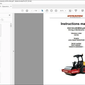 Dynapac CA144 Vibratory roller Driving & Maintenance Manual - PDF DOWNLOAD