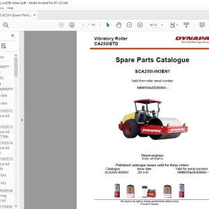 Dynapac CA250iSTD Vibratory Roller Spare Parts Catalogue manual SCA250i-IN3EN1 - Pdf download