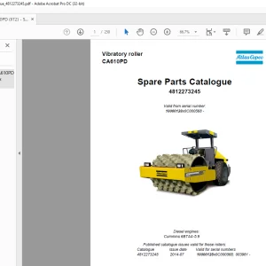 Dynapac CA610PD Vibratory Roller Spare Parts Catalogue Manual 4812273245 - PDF DOWNLOAD