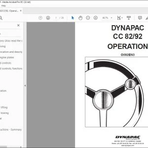 Dynapac CC 82 CC 92 Vibratory Roller Operating Manual - PDF DOWNLOAD