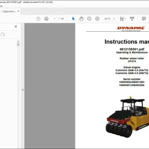 Dynapac CP274 Rubber wheel roller Operating & Maintenance Manual 4812156501 - PDF DOWNLOAD