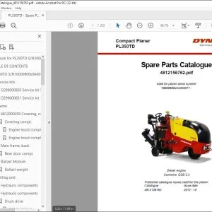 Dynapac Compact Planer PL350TD Spare Parts Catalogue Manual SN10000900x0A006571  - PDF DOWNLOAD