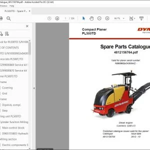 Dynapac Compact Planer PL500TD Spare Parts Catalogue Manual SN10000902x0A006442 -  PDF DOWNLOAD