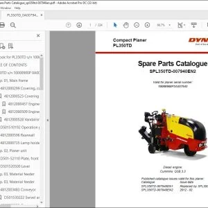 Dynapac Compact planers PL350TD Spare Parts Catalogue Manual SN10000900P0A007940 -  PDF DOWNLOAD