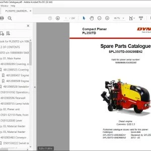 Dynapac Compact planers PL350TD Spare Parts Catalogue Manual SN10000900V0A008298 -  PDF DOWNLOAD