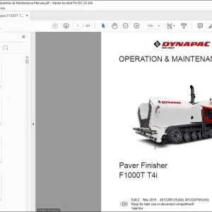 Dynapac F1000T T4i Paver Finisher Operation & Maintenance Manual - PDF DOWNLOAD