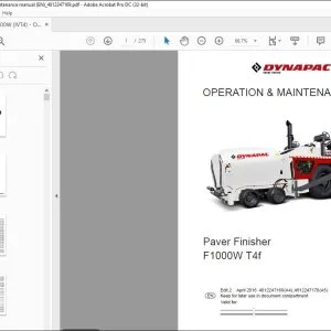 Dynapac F1000W T4f Paver Finisher Operation & Maintenance Manual - PDF DOWNLOAD
