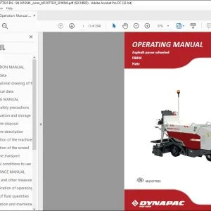 Dynapac F80W Hatz Asphalt Paver Wheeled Operating Manual 4812077835 - PDF DOWNLOAD