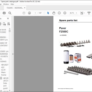 Dynapac Paver F2500C Spare parts list Manual SN0G000458 -  PDF DOWNLOAD