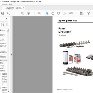 Dynapac Paver MF2500CS Spare parts list Manual SN0G001153 -  PDF DOWNLOAD