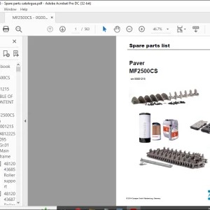 Dynapac Paver MF2500CS Spare parts list Manual SN0G001215 -  PDF DOWNLOAD